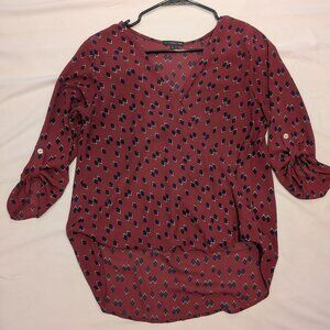Burgundy patterned business casual blouse, small, west kei